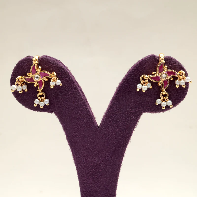 Premium Pachi Kundan Fan Koppu - Ruby